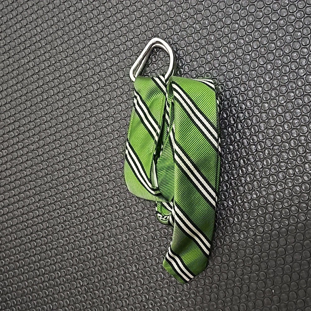 Jcrew Tie silk belt, green with blue & white stripes